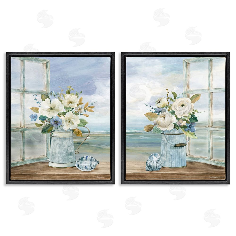 Carol Robinson Seaside Bouquets in Window Black Floating Frame Canvas Wall Art Print