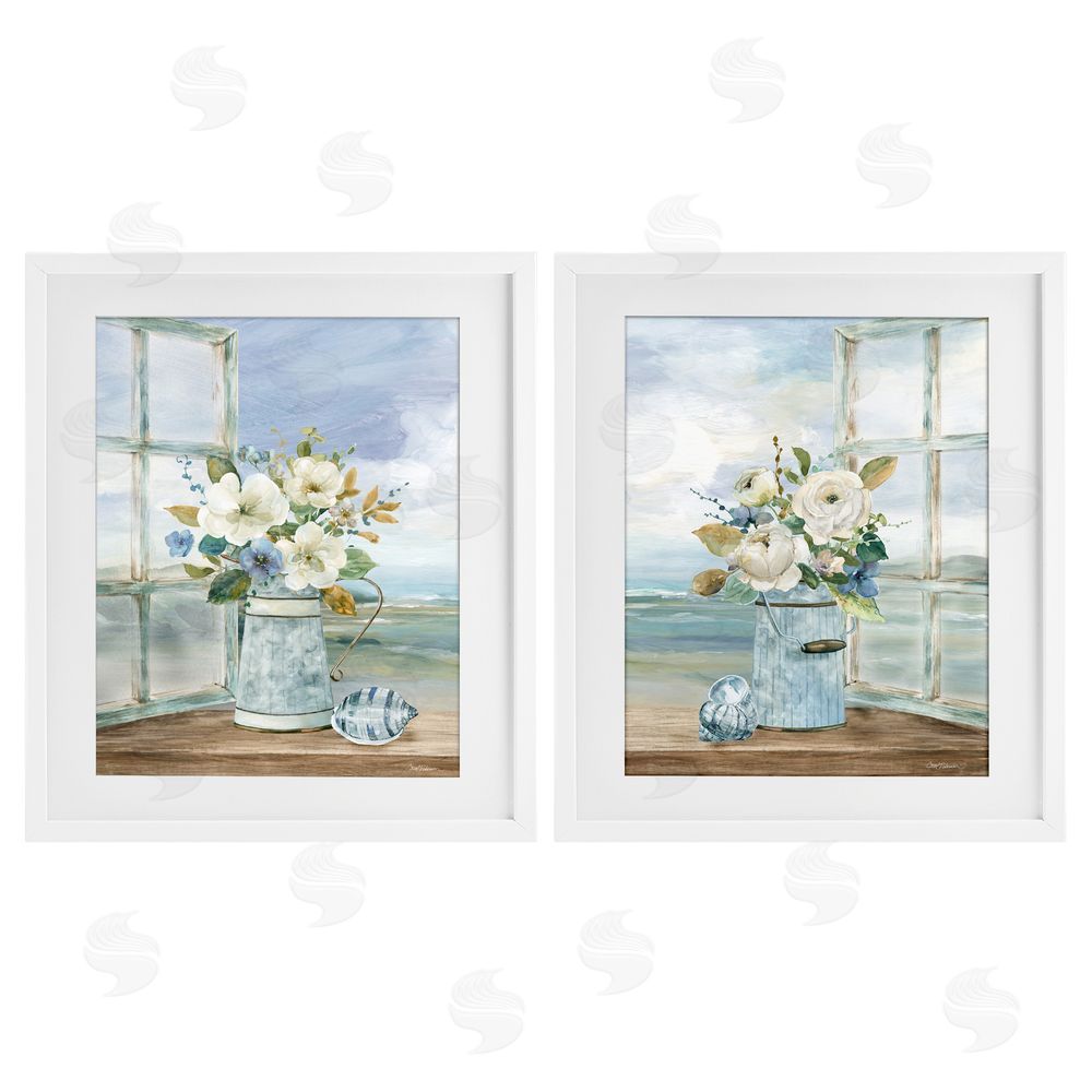 Carol Robinson Seaside Bouquets in Window White Framed Print Under Glass Wall Art
