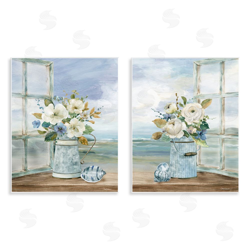 Carol Robinson Seaside Bouquets in Window Wooden Wall Plaque Art Print