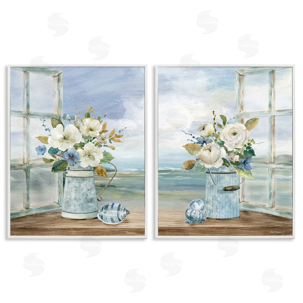 Carol Robinson Seaside Bouquets in Window White Framed Giclee Wall Art Print