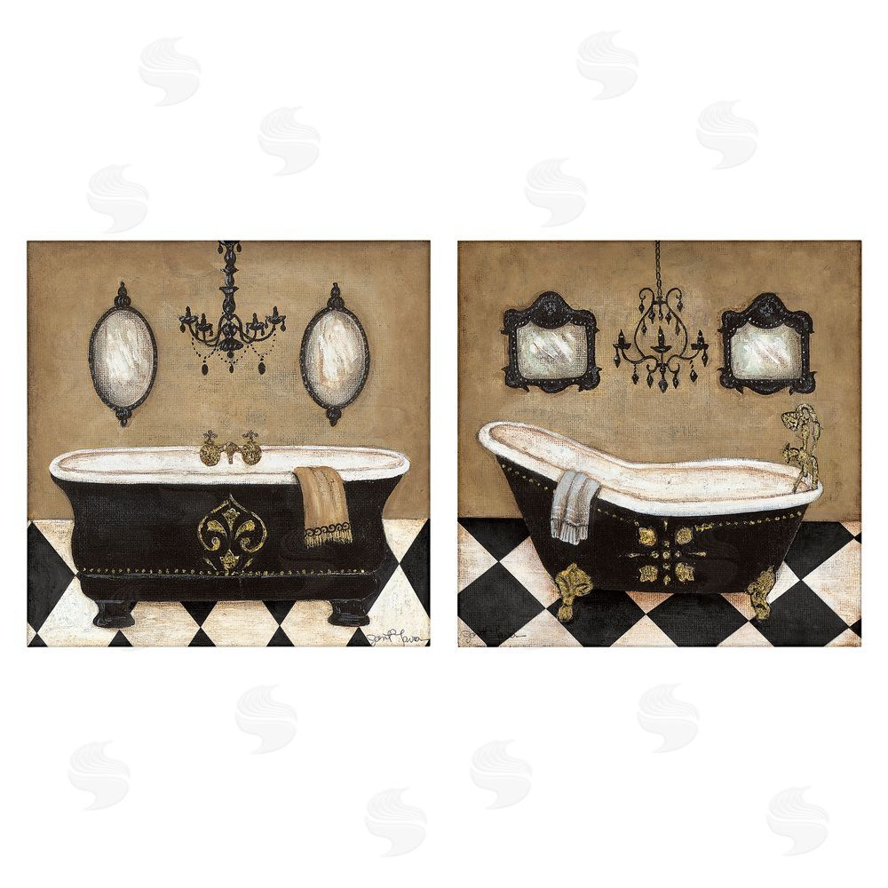 Janet Tava Elegant Bathroom with Chandeliers Stretched Canvas Wall Art Print