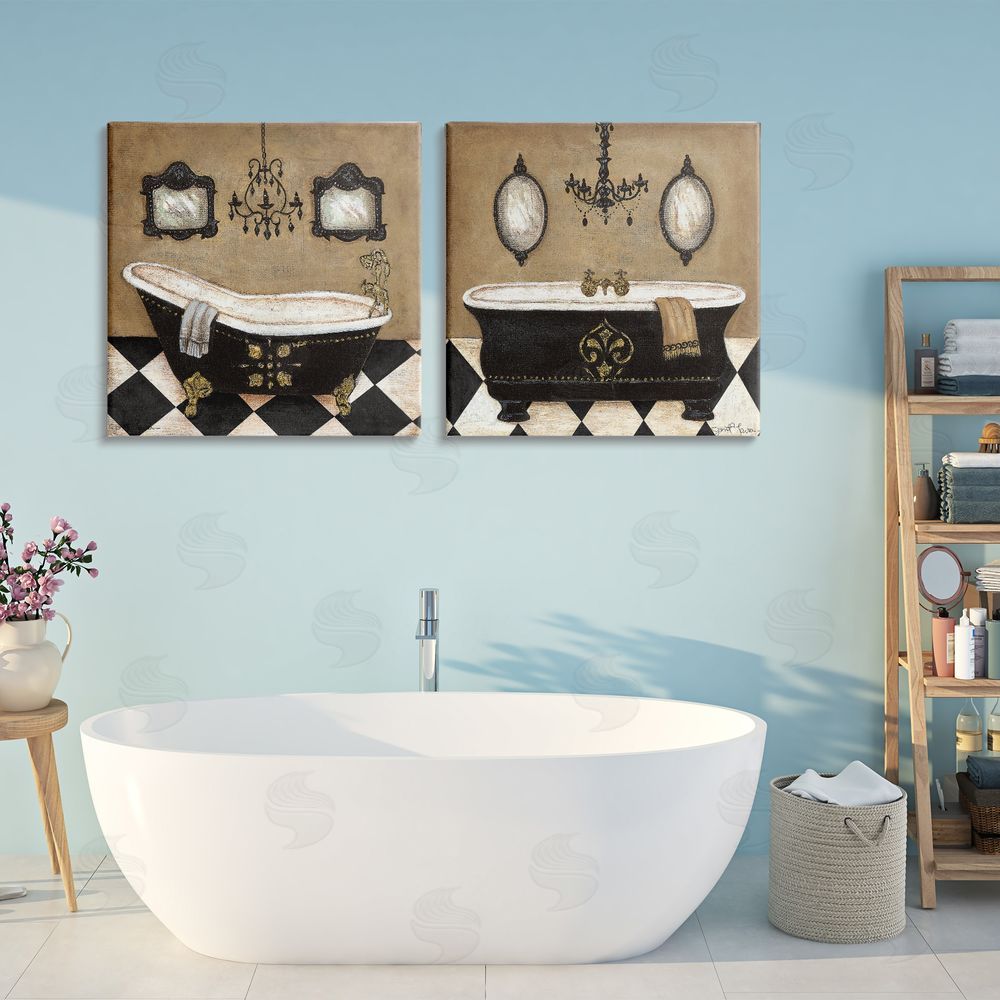 Janet Tava Elegant Bathroom with Chandeliers Stretched Cavas Wall Art Set in Room