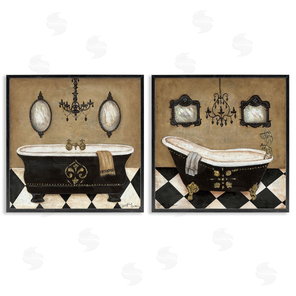 Janet Tava Elegant Bathroom with Chandeliers Black Framed Giclee Wall Art Print