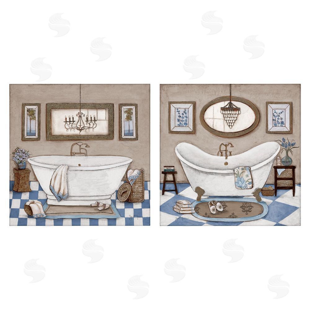 Janet Tava Tiled Bathroom Views Stretched Canvas Wall Art Print