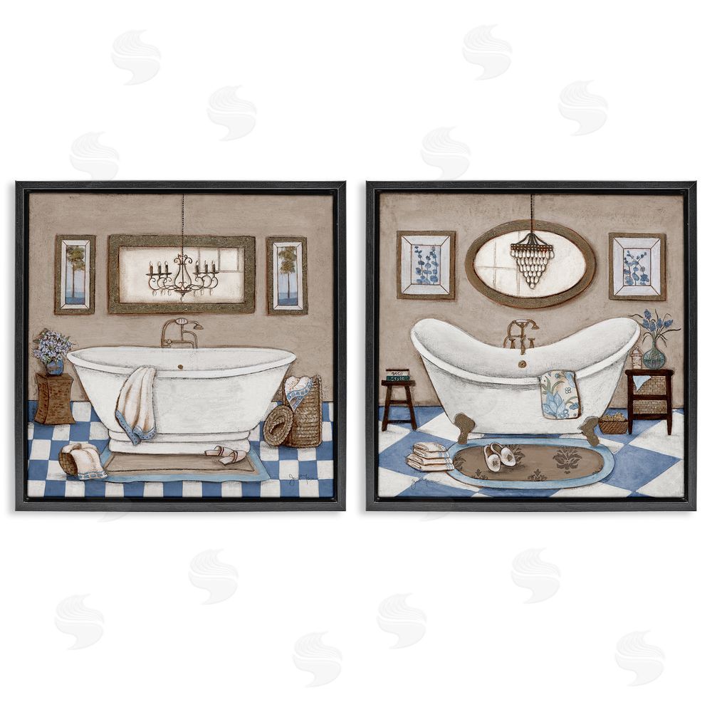 Janet Tava Tiled Bathroom Views Black Floating Frame Canvas Wall Art Print