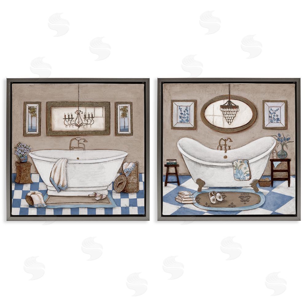 Janet Tava Tiled Bathroom Views Gray Floating Frame Canvas Wall Art Print