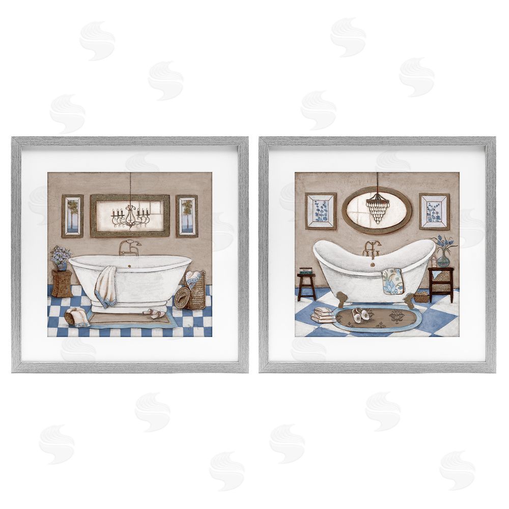 Janet Tava Tiled Bathroom Views Gray Framed Print Under Glass Wall Art