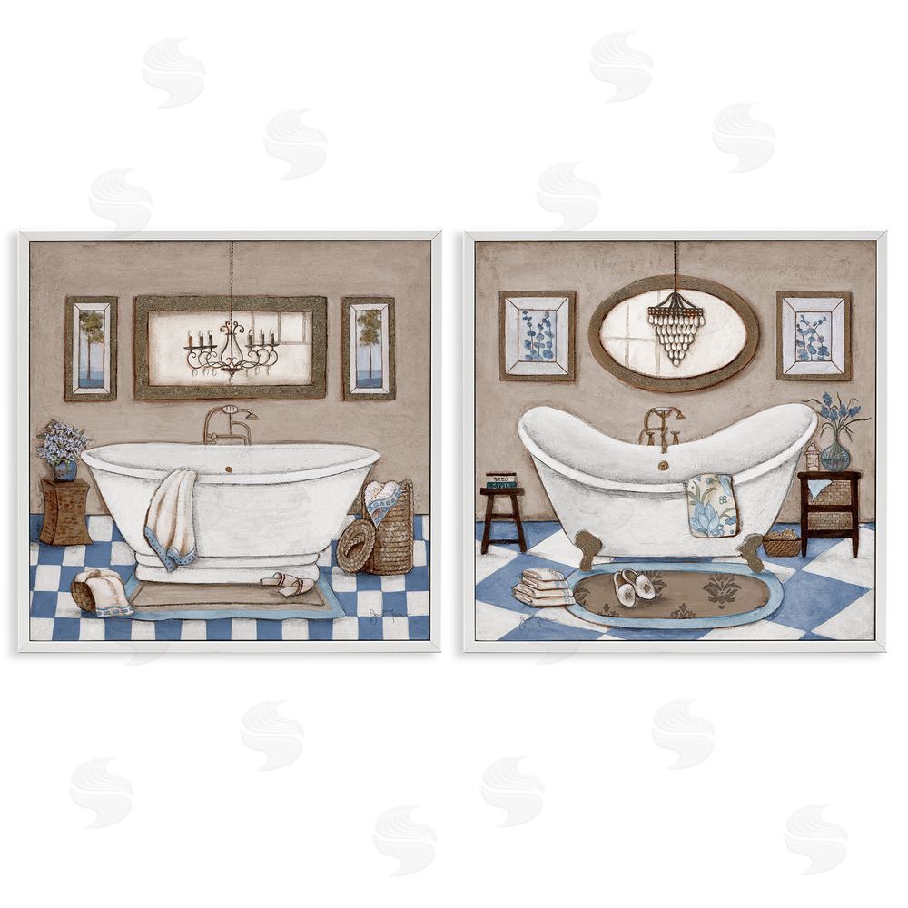 Janet Tava Tiled Bathroom Views White Framed Giclee Wall Art Print