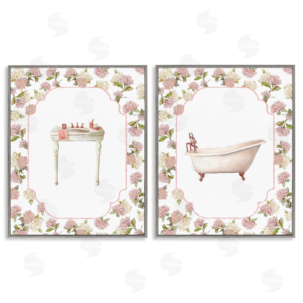 Carol Robinson Elegant Hydrangeas Bathroom Gray Framed Giclee Wall Art Print