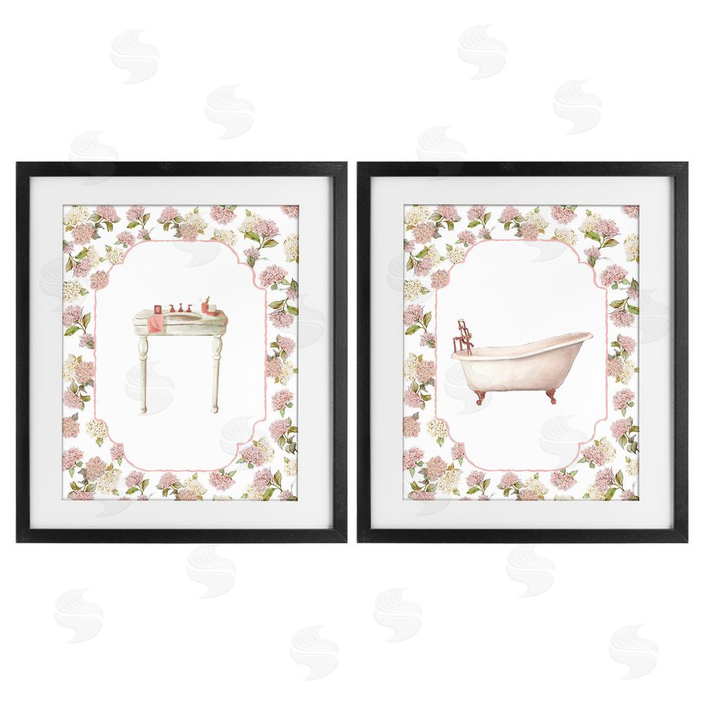Carol Robinson Elegant Hydrangeas Bathroom Black Framed Print Under Glass Wall Art