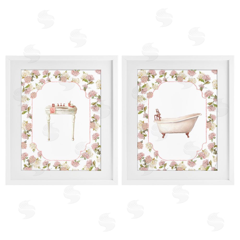 Carol Robinson Elegant Hydrangeas Bathroom White Framed Print Under Glass Wall Art