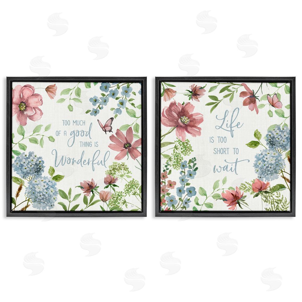 Nan Uplifting Floral Quotes Black Floating Frame Canvas Wall Art Print