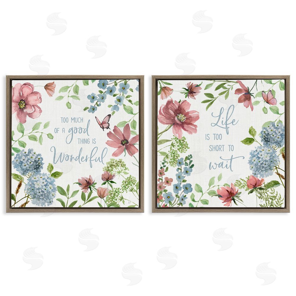 Nan Uplifting Floral Quotes Brown Floating Frame Canvas Wall Art Print