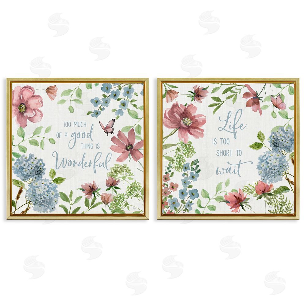 Nan Uplifting Floral Quotes Gold Floating Frame Canvas Wall Art Print
