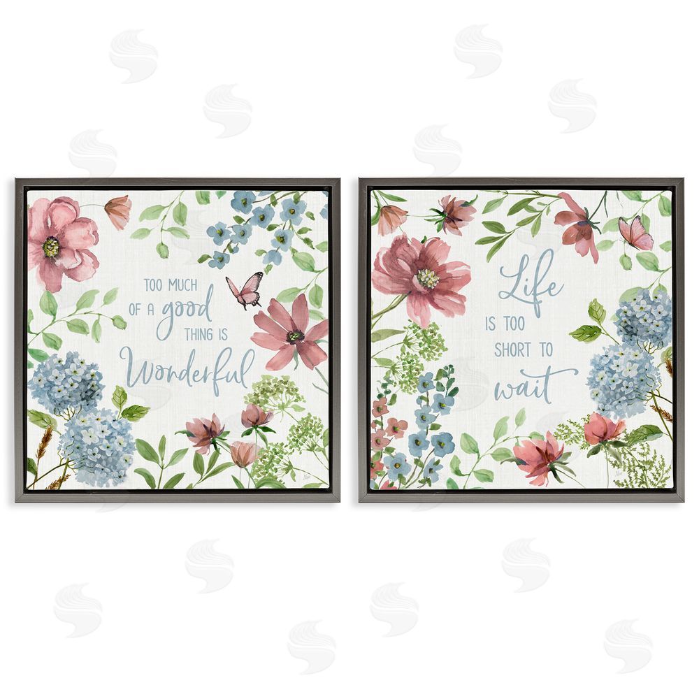 Nan Uplifting Floral Quotes Gray Floating Frame Canvas Wall Art Print