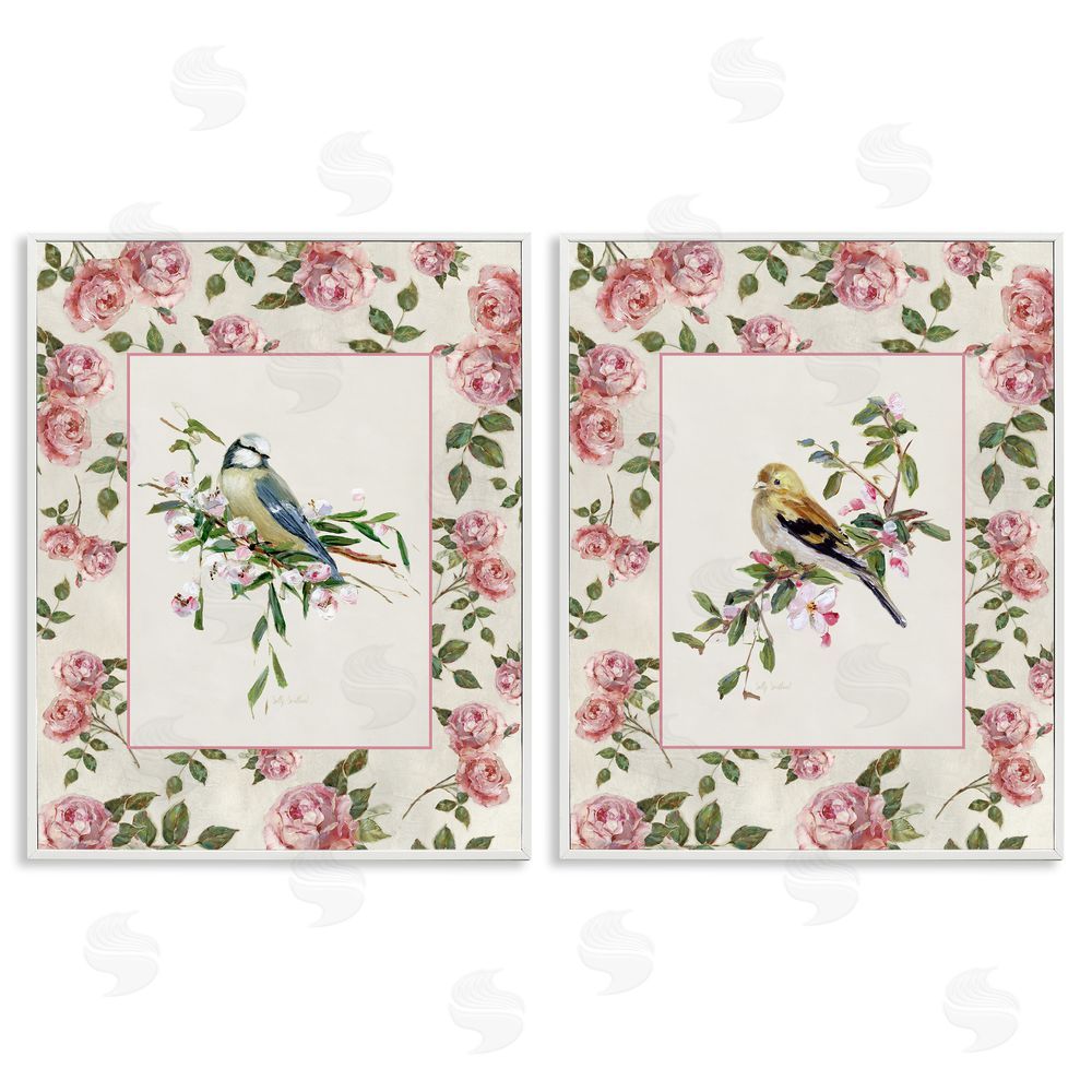 Sally Swatland Dainty Roses & Birds White Framed Giclee Wall Art Print