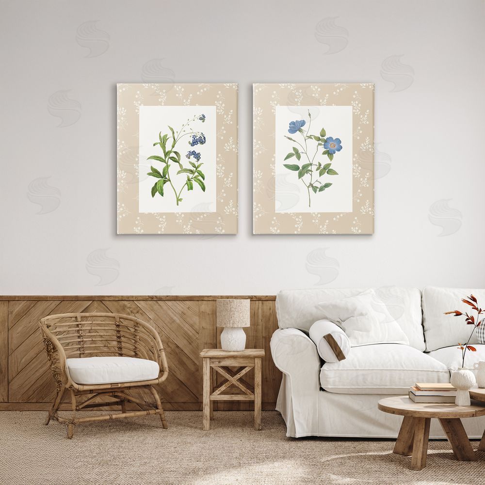 Val Rhodes Herbs on Beige Botanicals Stretched Cavas Wall Art Set in Room