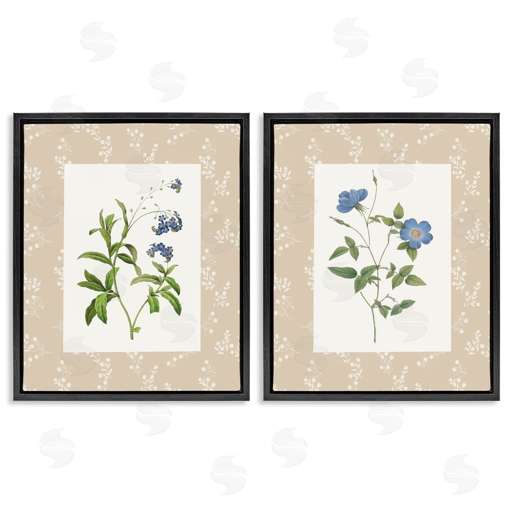 Val Rhodes Herbs on Beige Botanicals Black Floating Frame Canvas Wall Art Print
