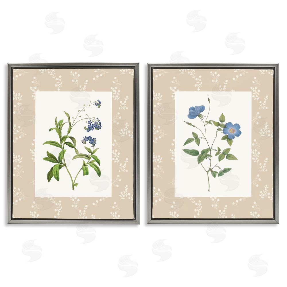 Val Rhodes Herbs on Beige Botanicals Gray Floating Frame Canvas Wall Art Print