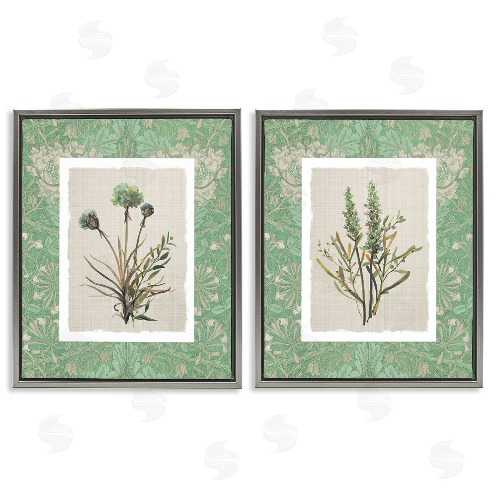 Carol Robinson Green Tone Herbal Blooms Gray Floating Frame Canvas Wall Art Print