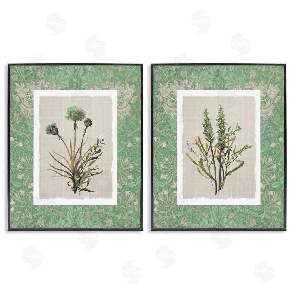 Carol Robinson Green Tone Herbal Blooms Black Framed Giclee Wall Art Print