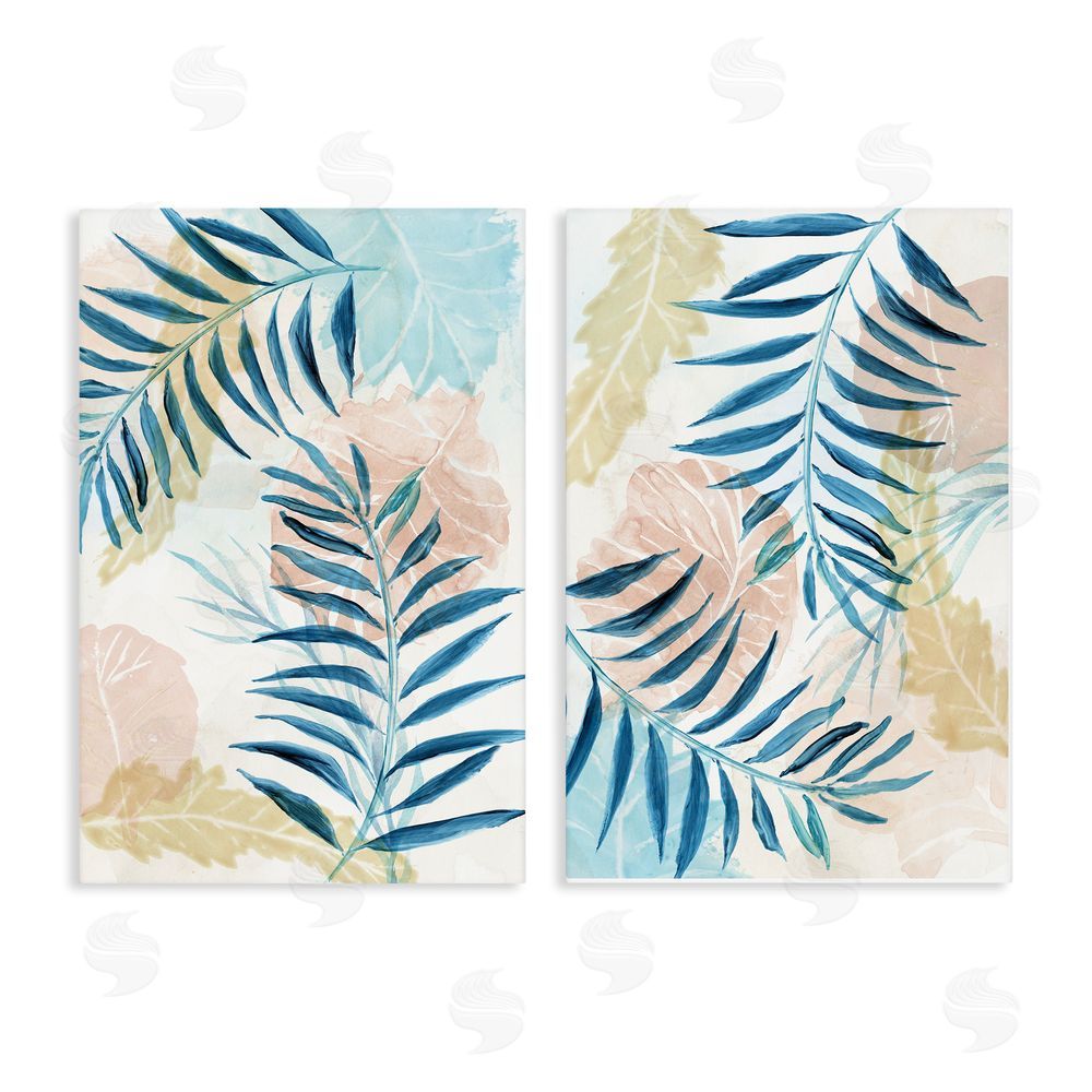Nan Pastel & Blue Palm Fronds Stretched Canvas Wall Art Print