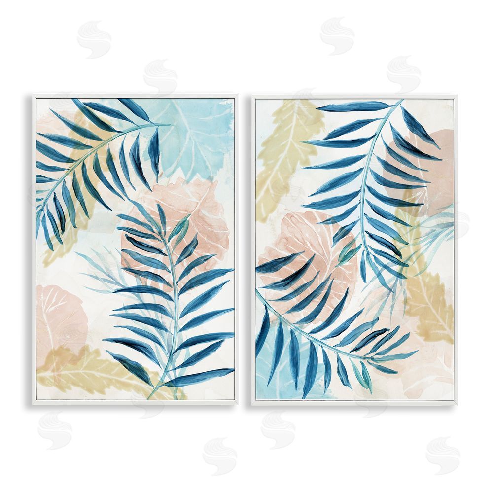 Nan Pastel & Blue Palm Fronds White Framed Giclee Wall Art Print