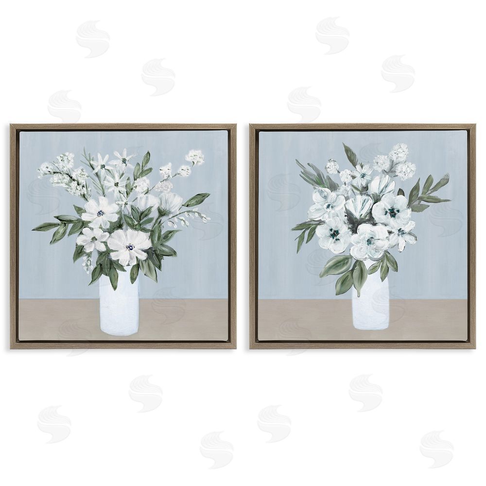 Marilyn Dunlap Mixed White Blossoms Brown Floating Frame Canvas Wall Art Print
