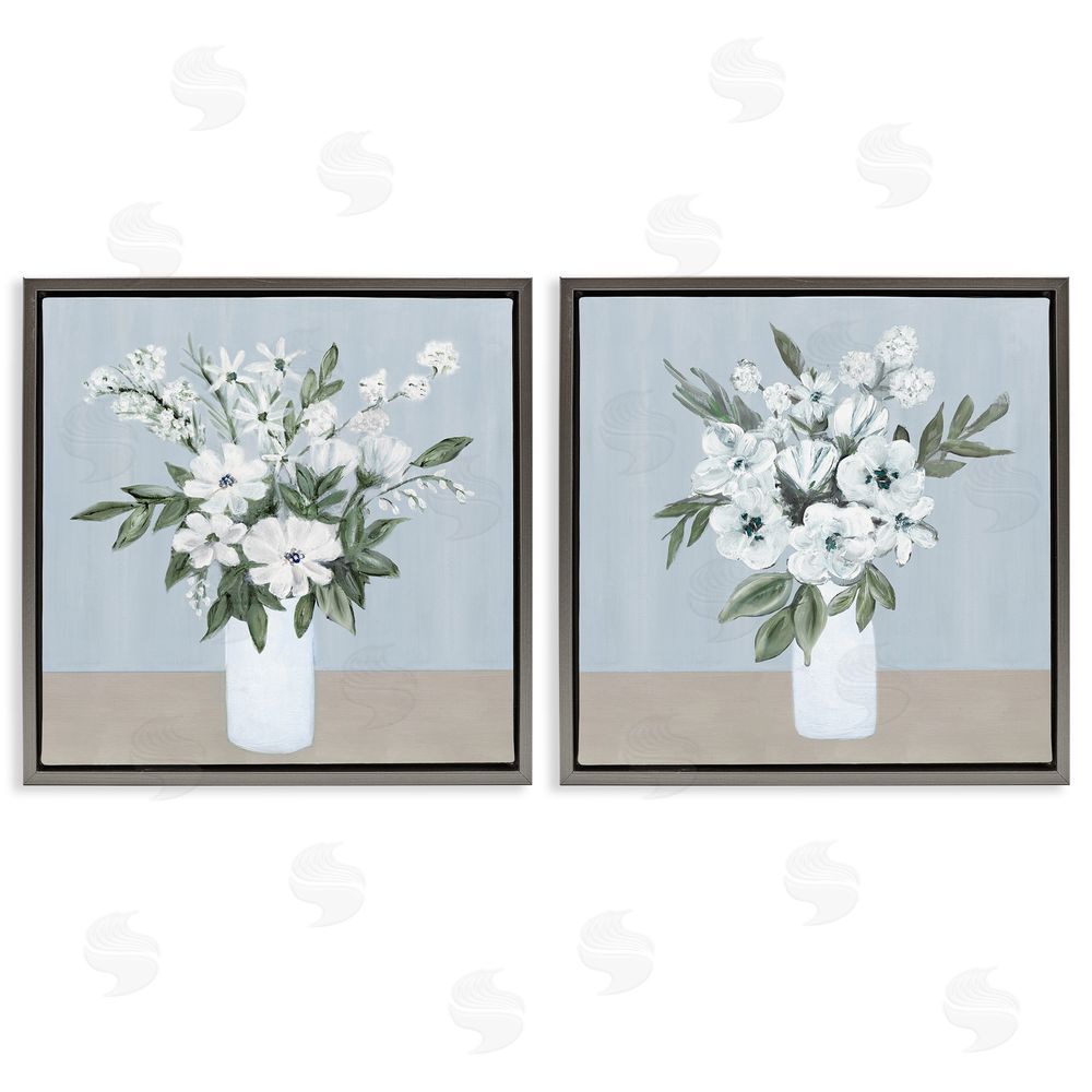Marilyn Dunlap Mixed White Blossoms Gray Floating Frame Canvas Wall Art Print