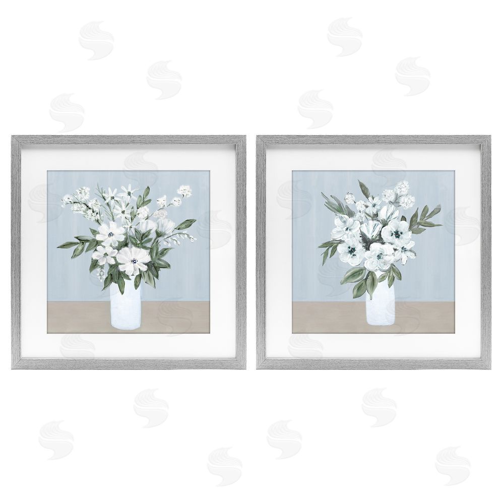 Marilyn Dunlap Mixed White Blossoms Gray Framed Print Under Glass Wall Art