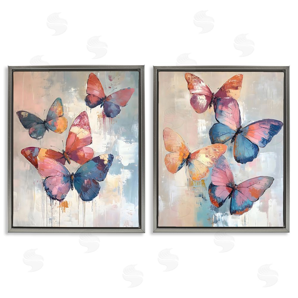 Creative Studio Butterfly Beauties in Flight Gray Floating Frame Stretched Canvas Wall Art Print