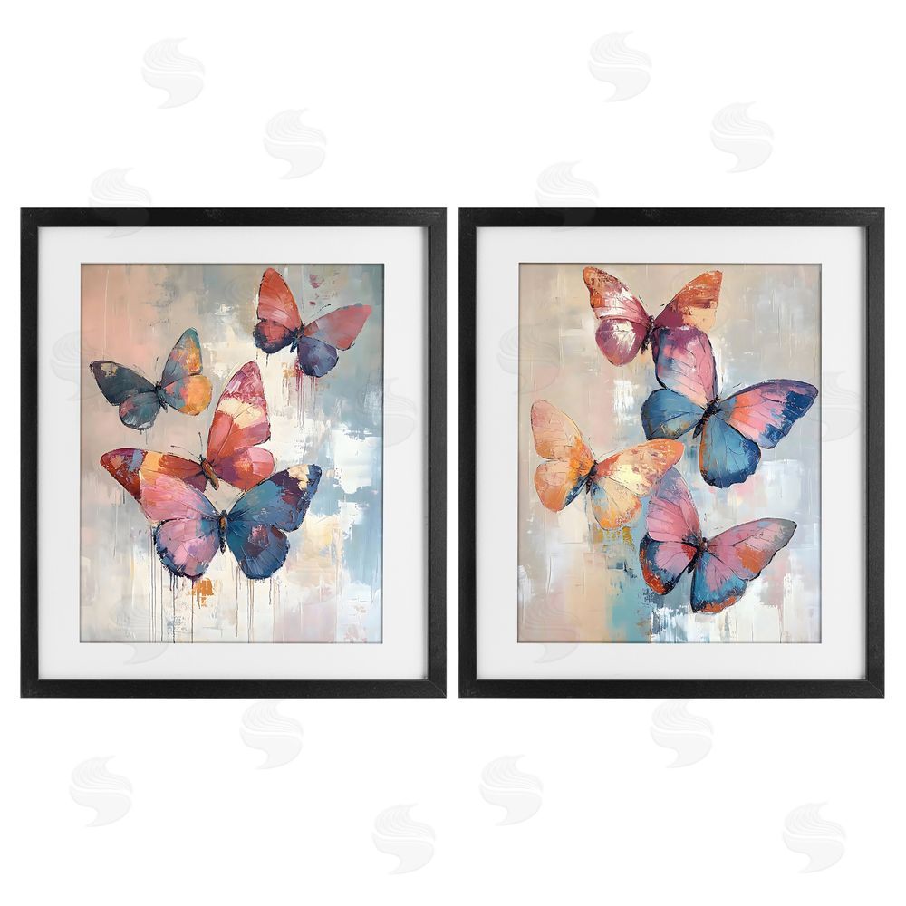 Creative Studio Butterfly Beauties in Flight Black Framed Print Under Glass with Matting Wall Art
