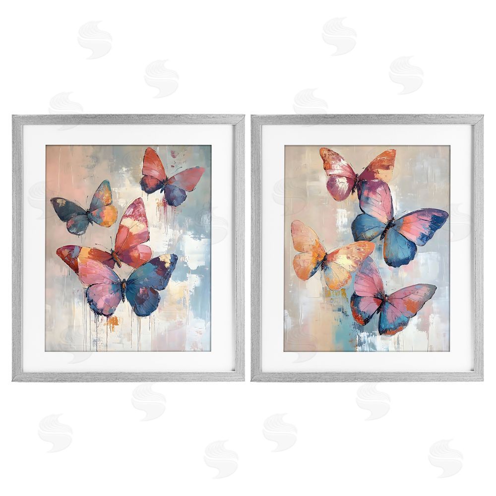 Creative Studio Butterfly Beauties in Flight Gray Framed Print Under Glass with Matting Wall Art