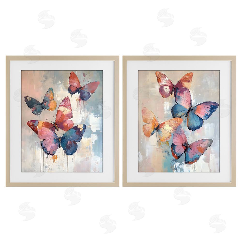 Creative Studio Butterfly Beauties in Flight Brown Framed Print Under Glass with Matting Wall Art