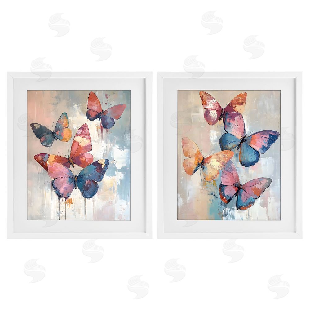 Creative Studio Butterfly Beauties in Flight White Framed Print Under Glass with Matting Wall Art