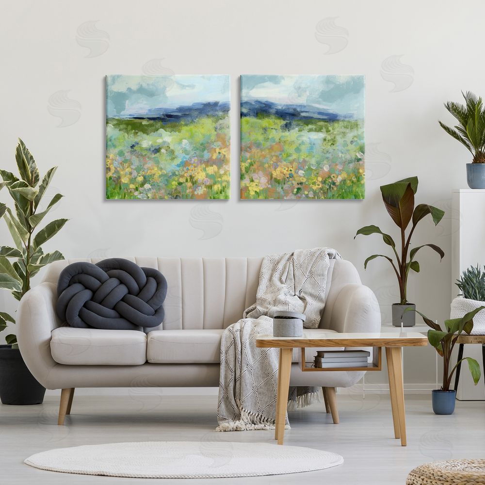 June Erica Vess Abstract Valley of Wildflowers Stretched Cavas Wall Art Set in Room
