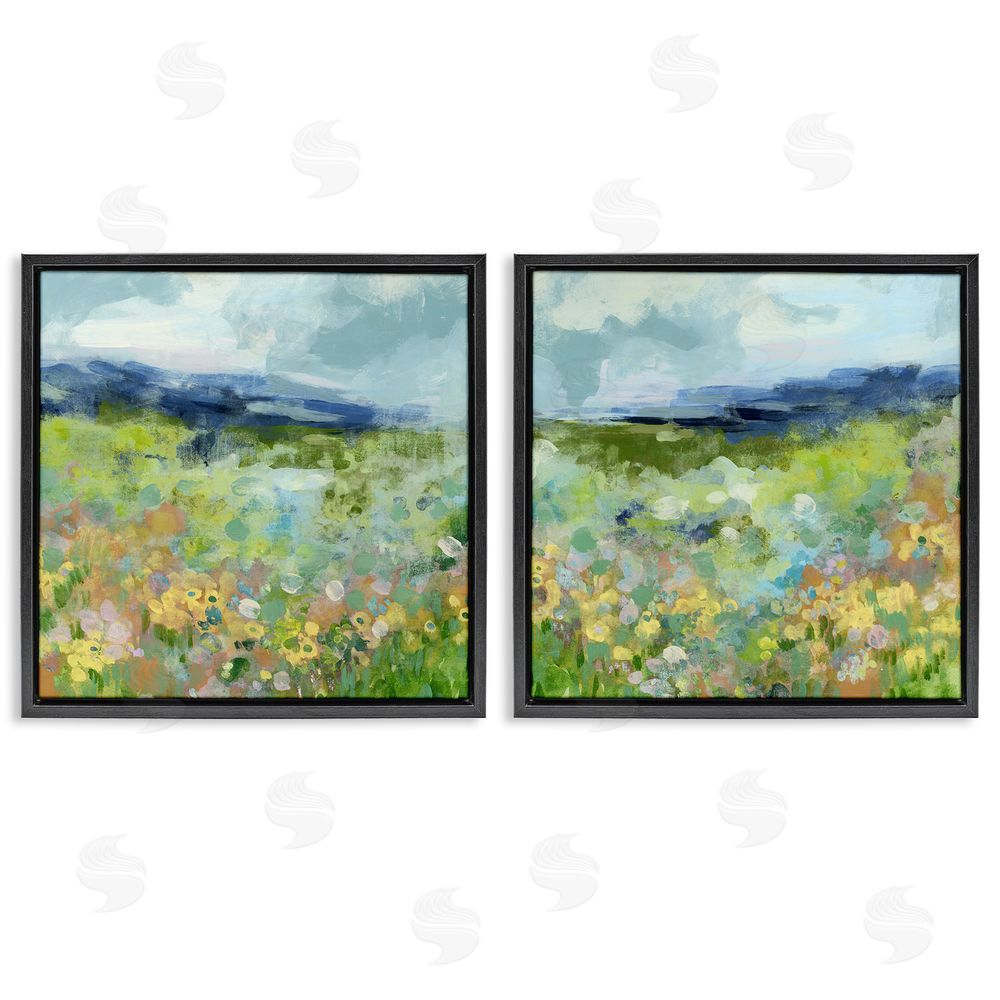 June Erica Vess Abstract Valley of Wildflowers Black Floating Frame Canvas Wall Art Print