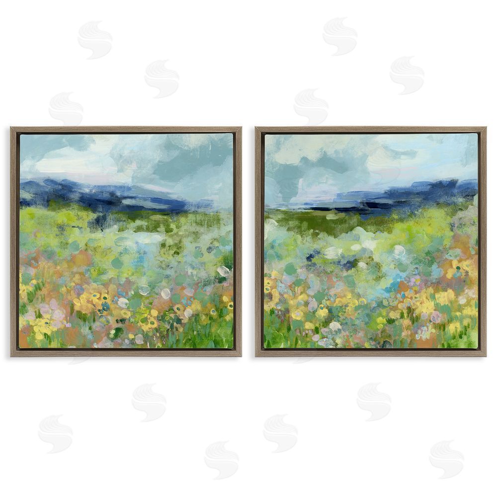June Erica Vess Abstract Valley of Wildflowers Brown Floating Frame Canvas Wall Art Print