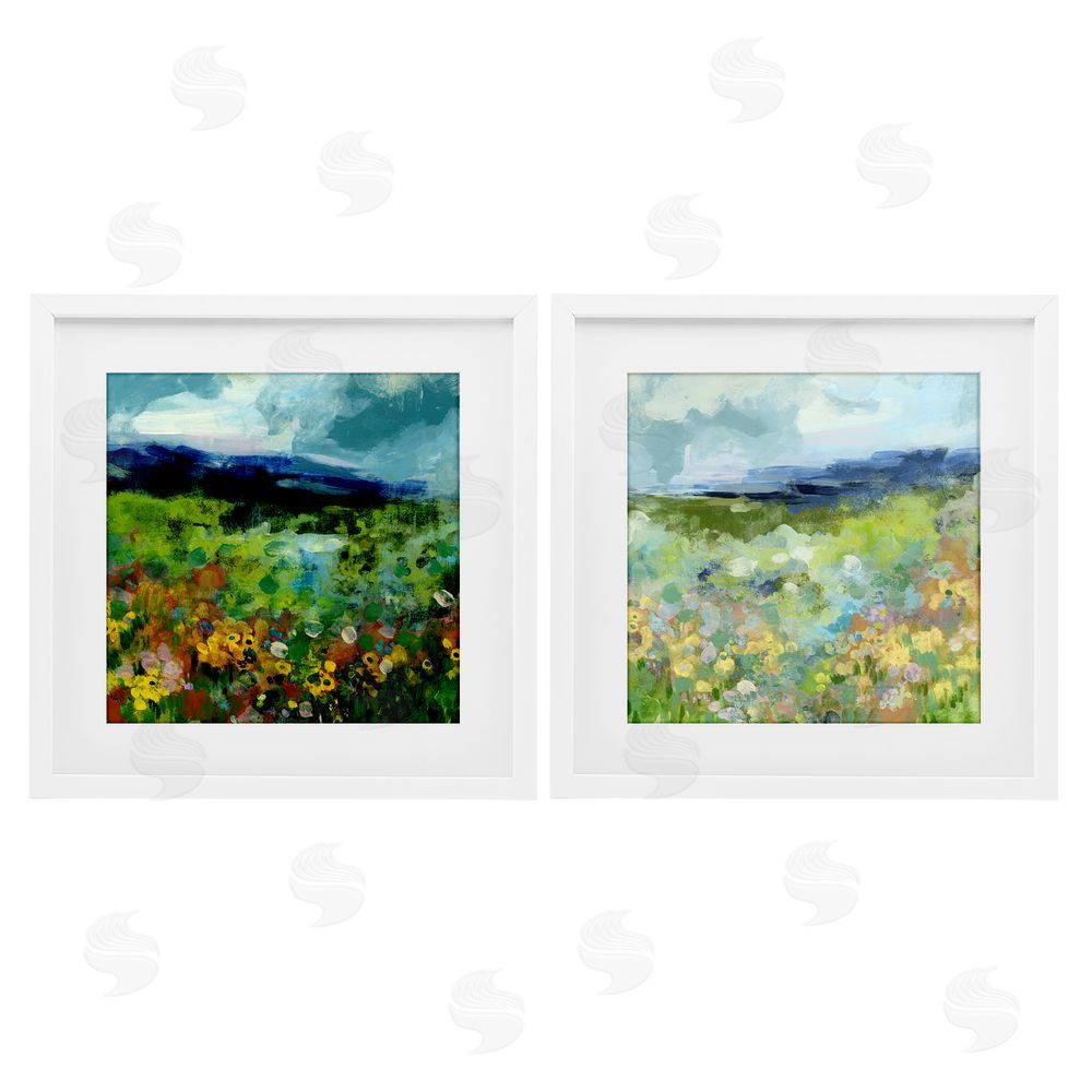 June Erica Vess Abstract Valley of Wildflowers White Framed Print Under Glass Wall Art