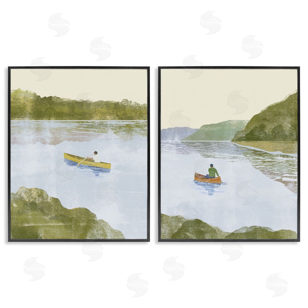 Victoria Barnes Canoeing Across Tranquil Waters Black Framed Giclee Wall Art Print