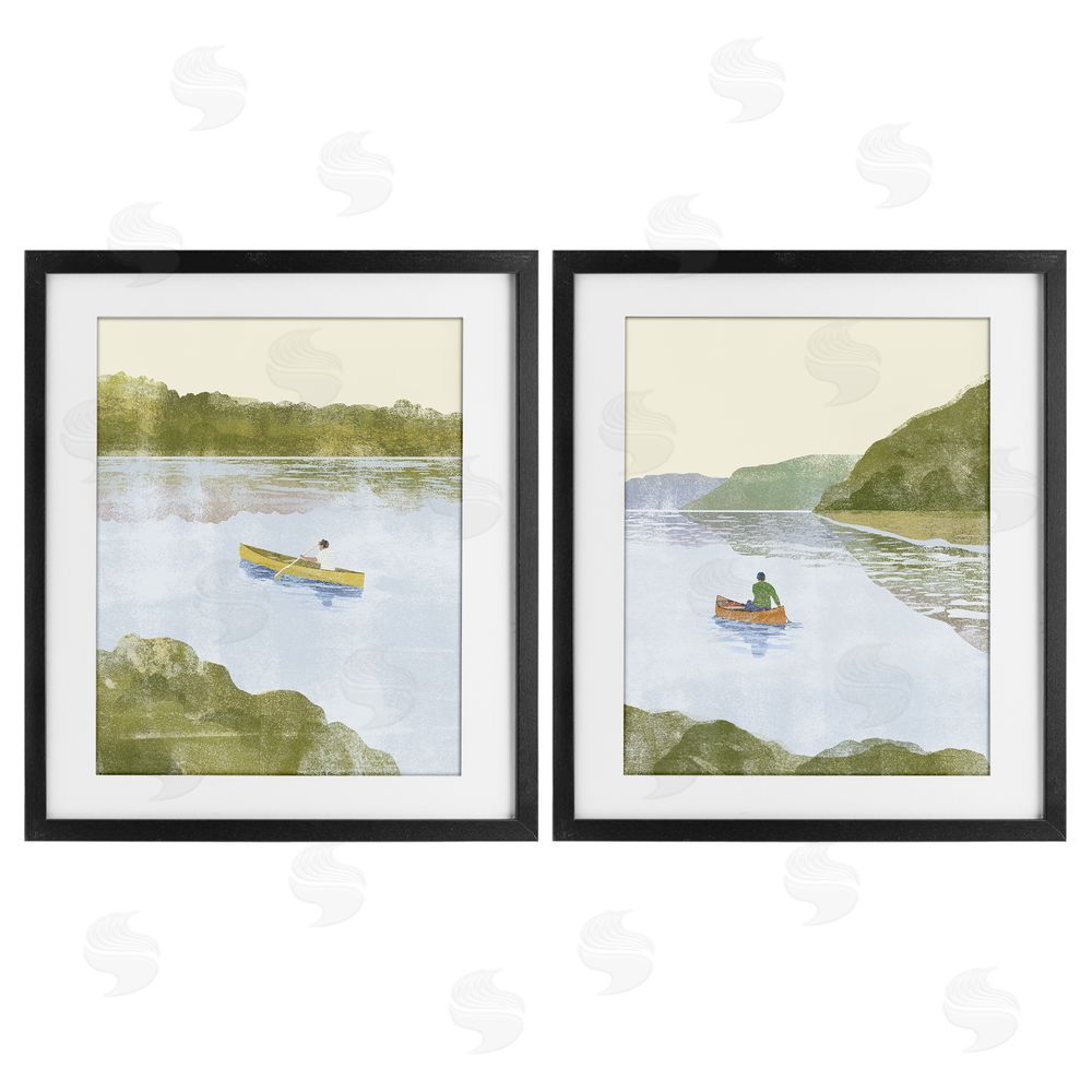 Victoria Barnes Canoeing Across Tranquil Waters Black Framed Print Under Glass Wall Art