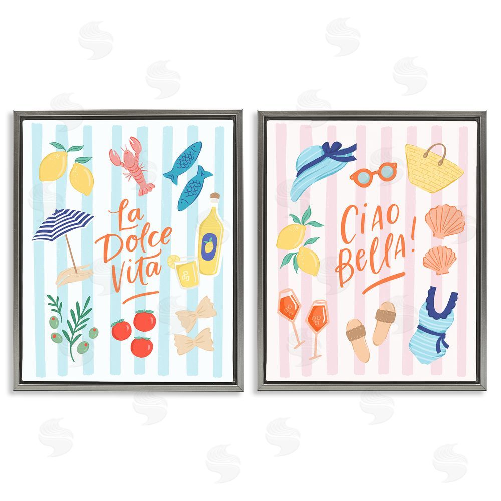 Sandra Picco Summer Italian Vacation Gray Floating Frame Canvas Wall Art Print