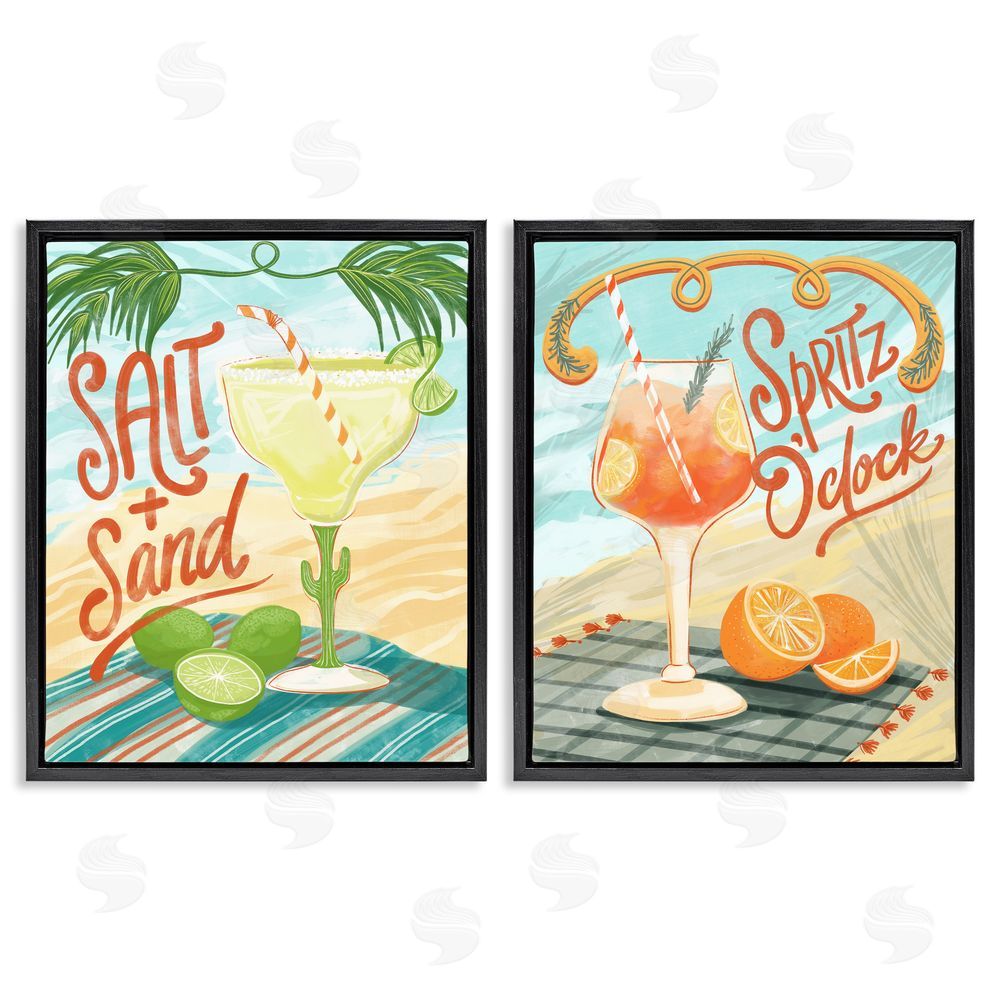 Connie Summers Breezy Beachy Summer Cocktails Black Floating Frame Canvas Wall Art Print