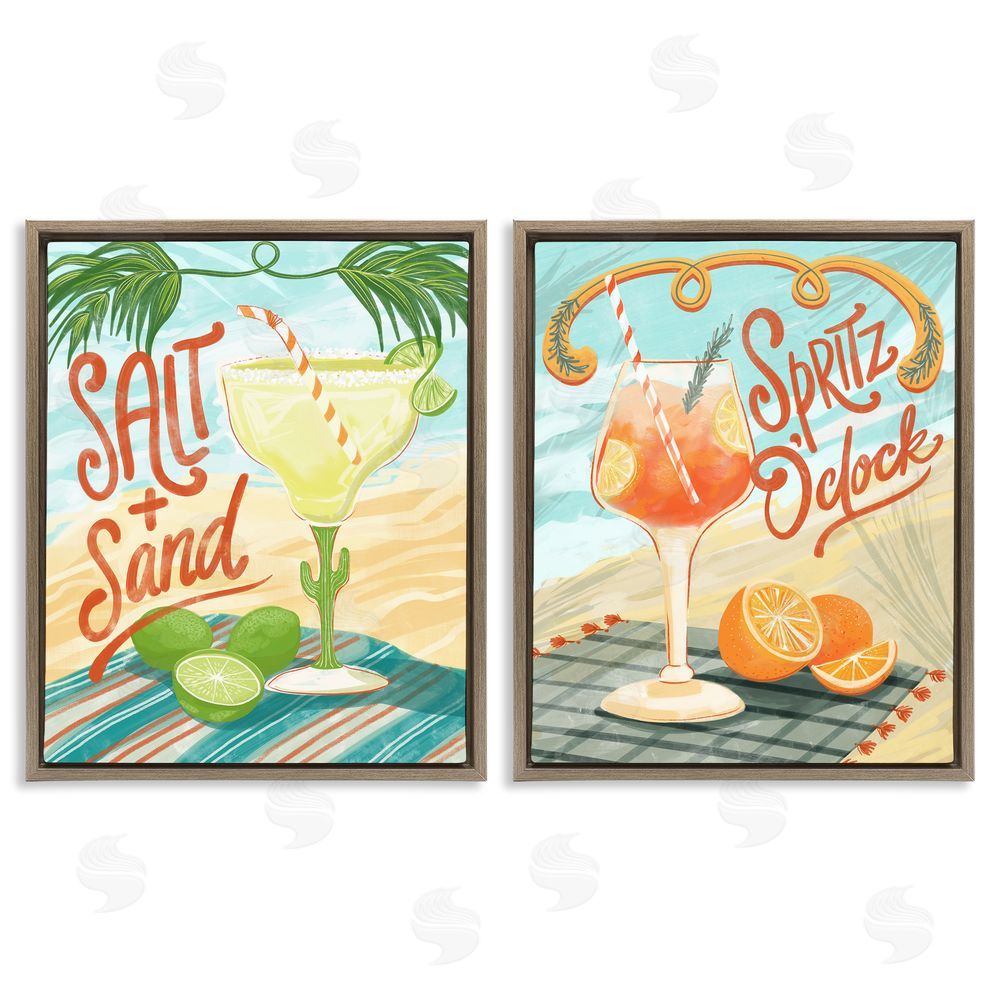 Connie Summers Breezy Beachy Summer Cocktails Brown Floating Frame Canvas Wall Art Print