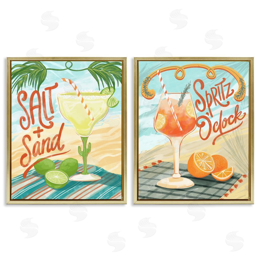 Connie Summers Breezy Beachy Summer Cocktails Gold Floating Frame Canvas Wall Art Print