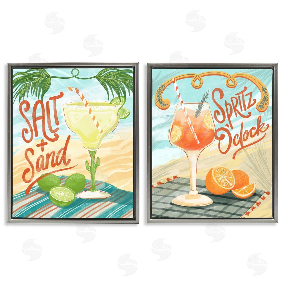 Connie Summers Breezy Beachy Summer Cocktails Gray Floating Frame Canvas Wall Art Print