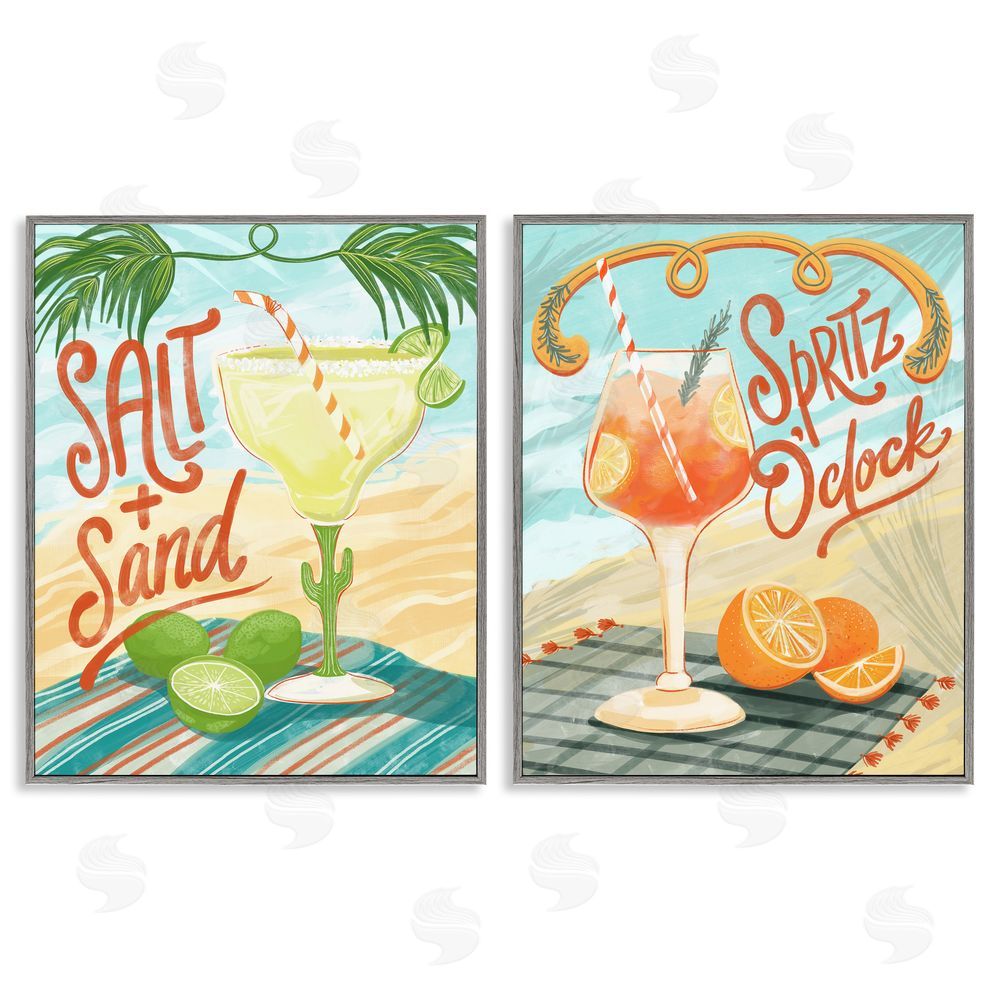 Connie Summers Breezy Beachy Summer Cocktails Gray Framed Giclee Wall Art Print