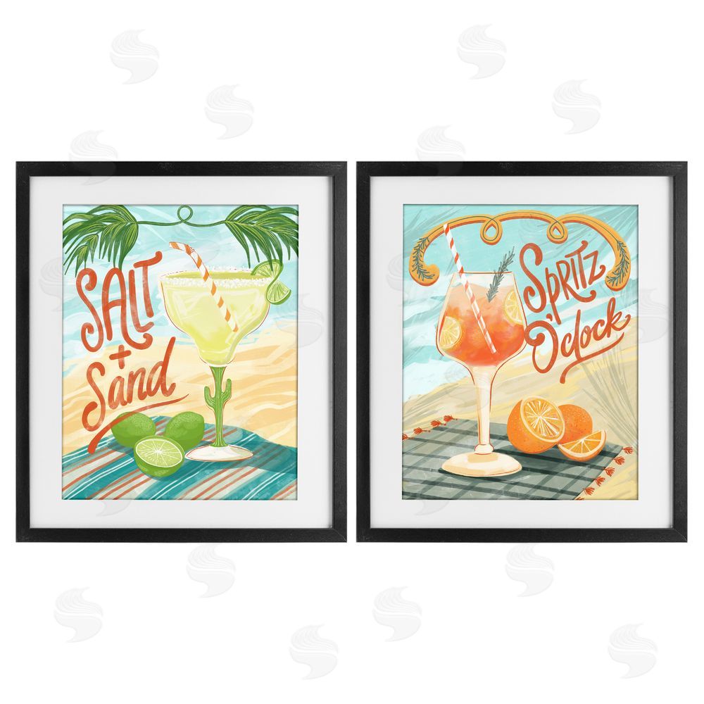 Connie Summers Breezy Beachy Summer Cocktails Black Framed Print Under Glass Wall Art