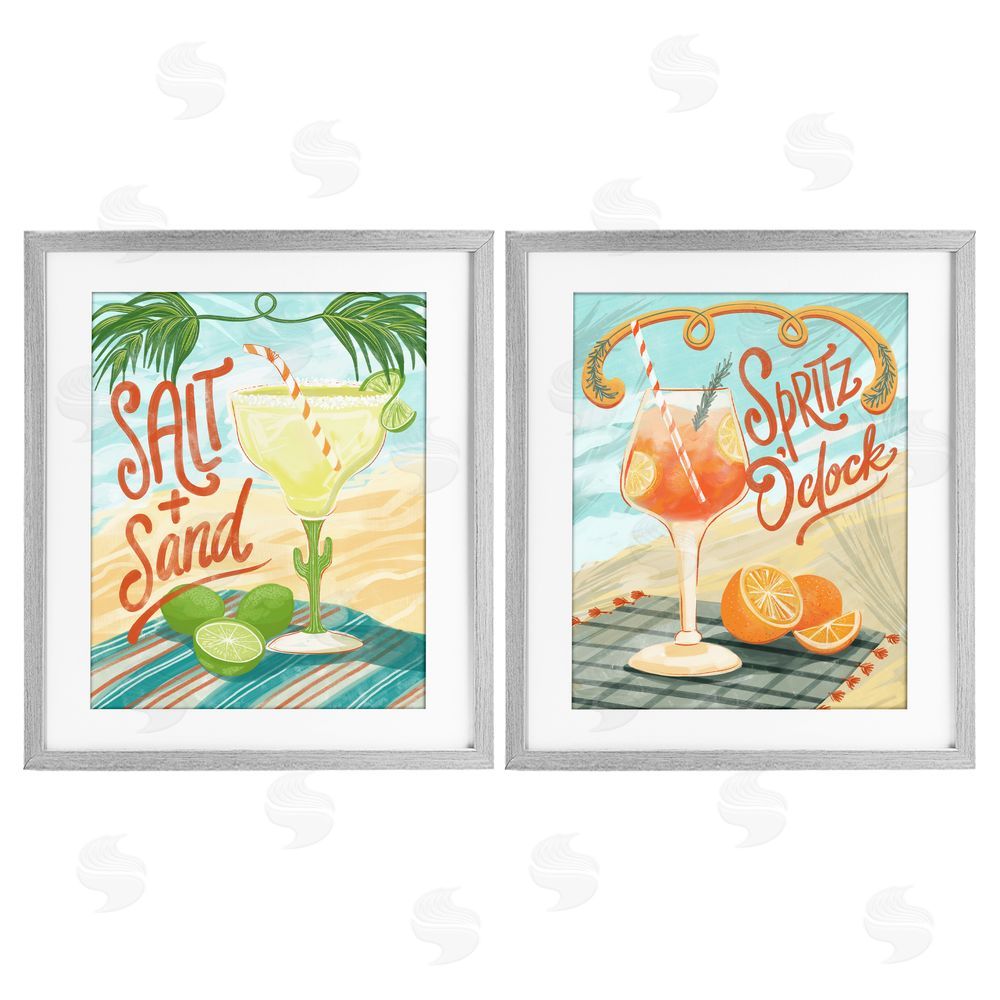 Connie Summers Breezy Beachy Summer Cocktails Gray Framed Print Under Glass Wall Art