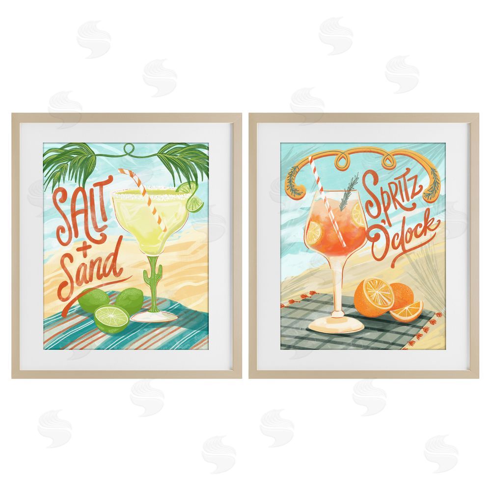 Connie Summers Breezy Beachy Summer Cocktails Brown Framed Print Under Glass Wall Art